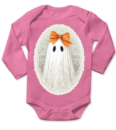Vintage Lace Ghost Bow Halloween Long Sleeve Baby One-Piece