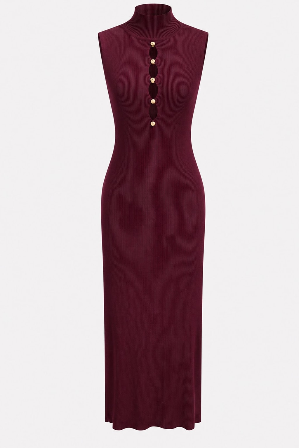 Ribbed Knit Bodycon Sweater Dress With Mock Neck Cutout - 1