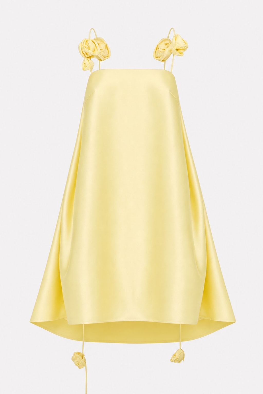 Effortless Yellow Polyester A-Line Mini Dress with Rose Straps - 1
