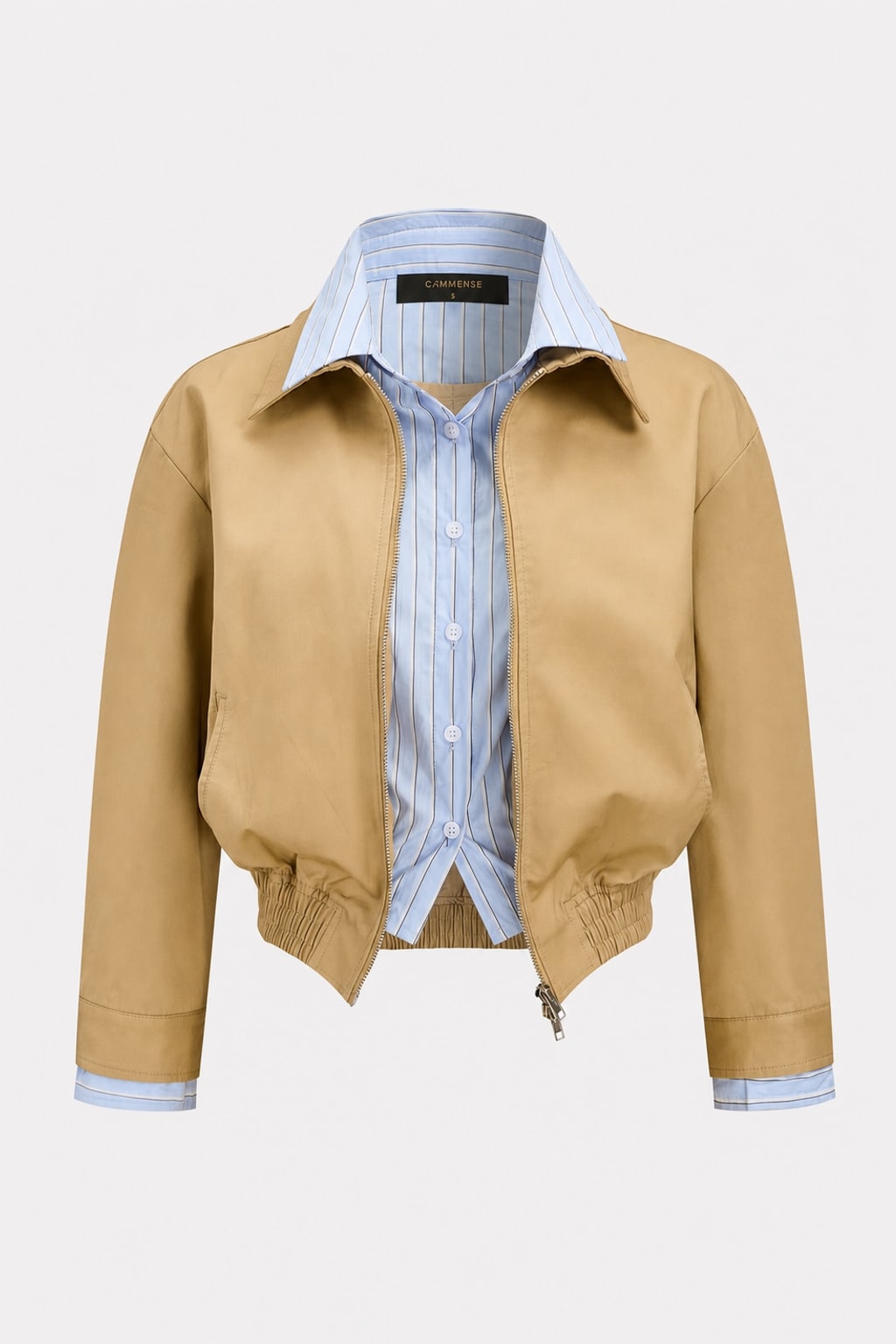 Polyester Bomber Jacket With Striped Shirt Insert - 1