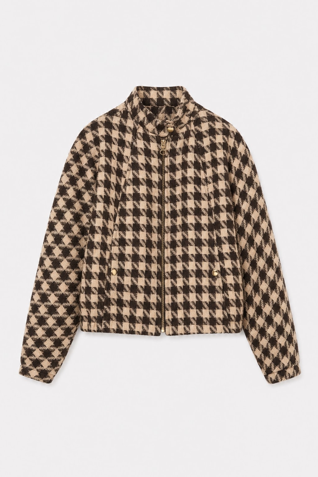 Polyester Houndstooth Stand-Collar Jacket - 1
