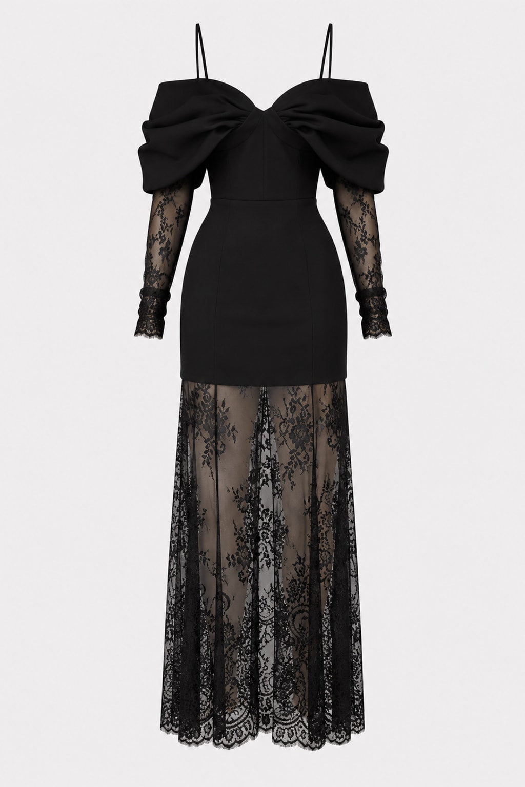 Polyester Mini Dress And Lace Maxi Skirt Set With Bow Neckline - 6