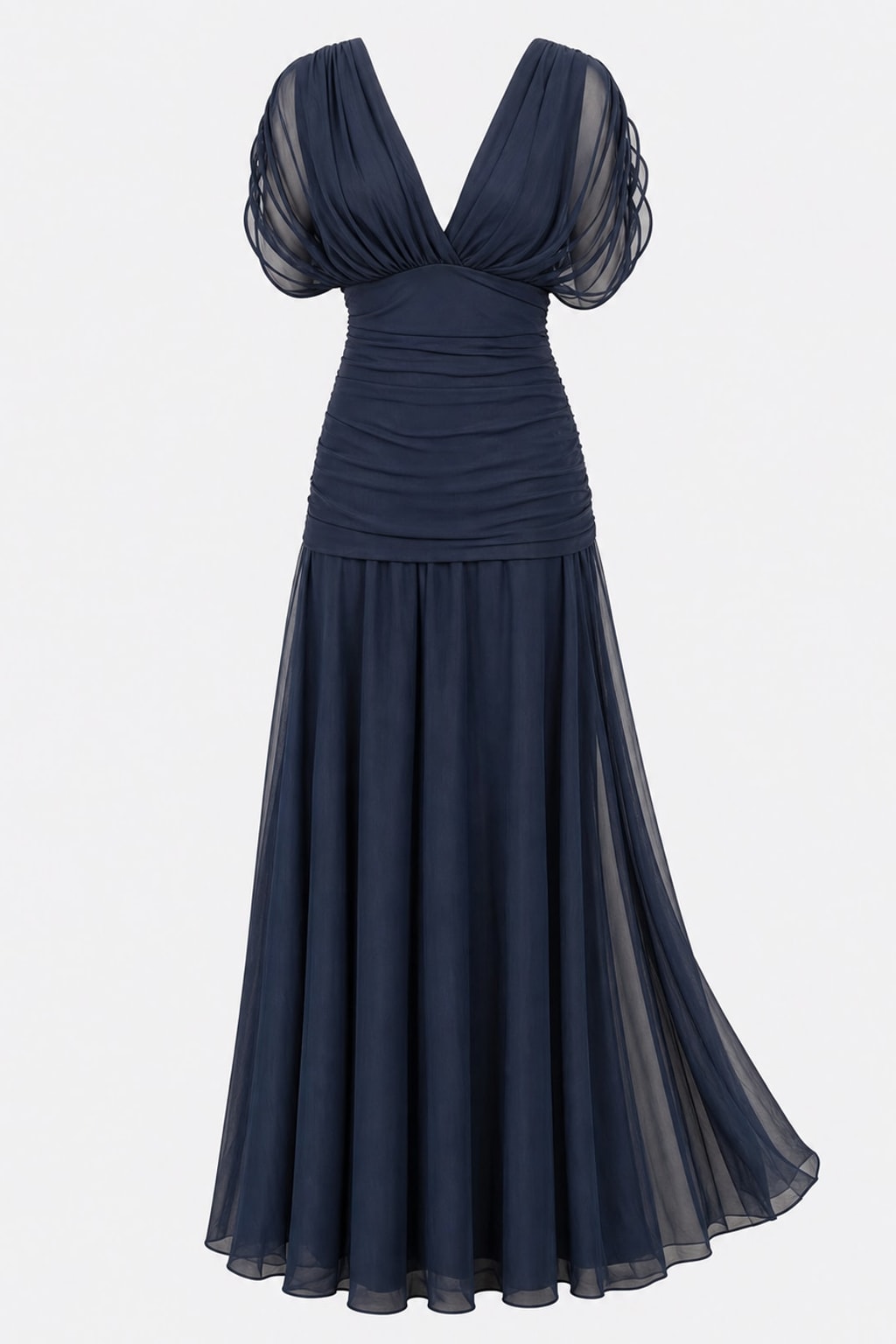 Elegant Chiffon Midi Dress With Ruched Waist - 1
