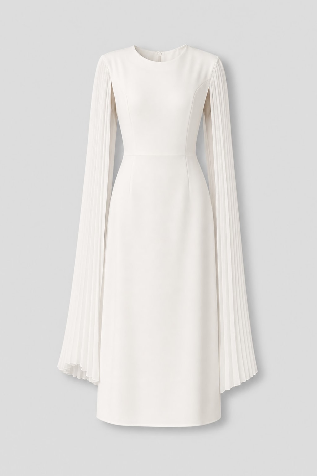 Terylene Pleated Cape Sleeve Midi Dress