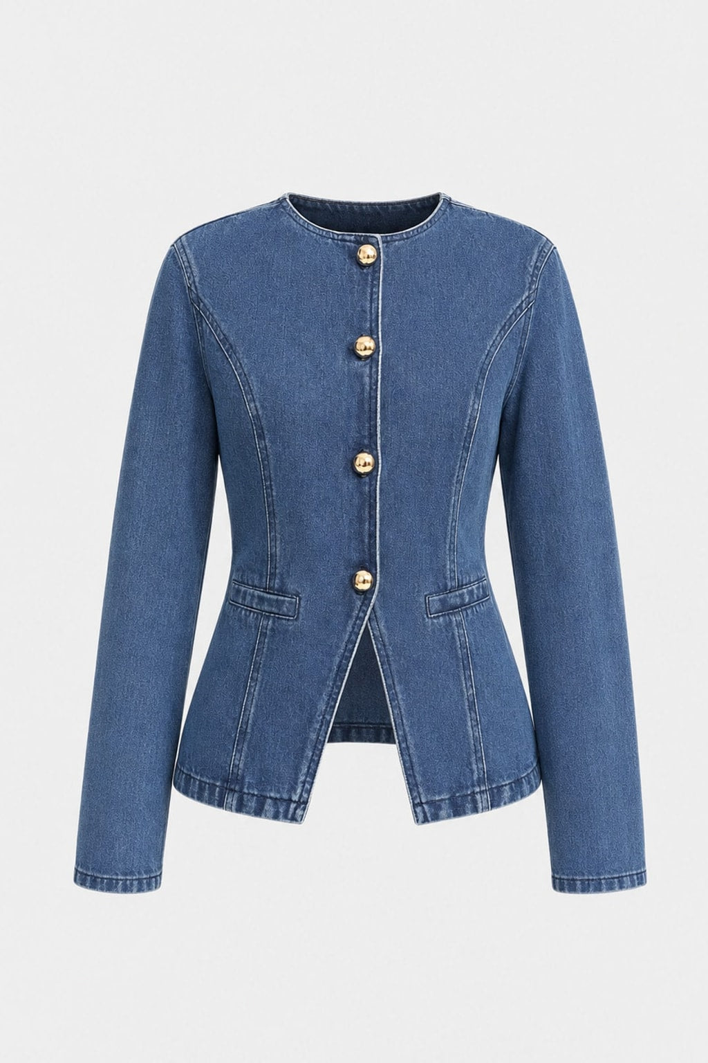 Denim Slim Jacket With Button Front - 1