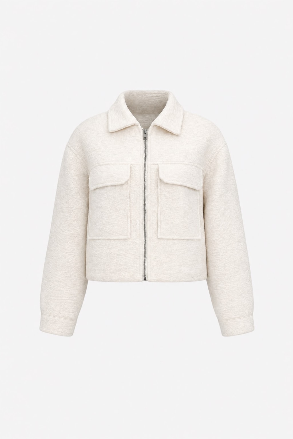 Off White Polyester Zip-Up Jacket with Pockets - 1