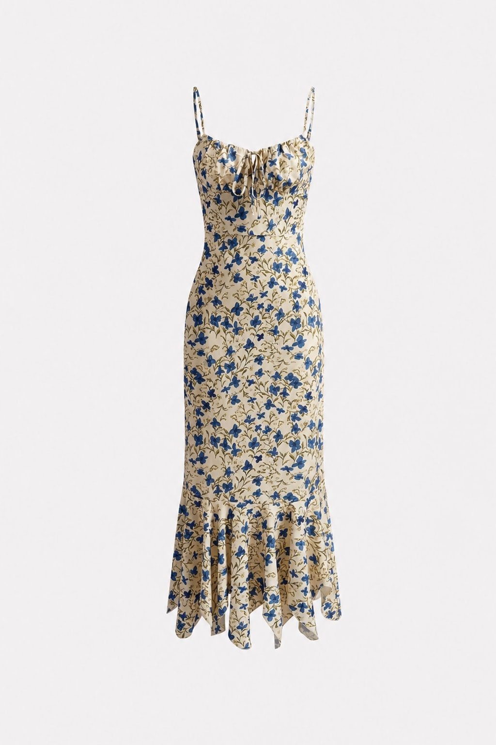 Rayon Maxi Dress With Floral Print Knotted Hem - 1