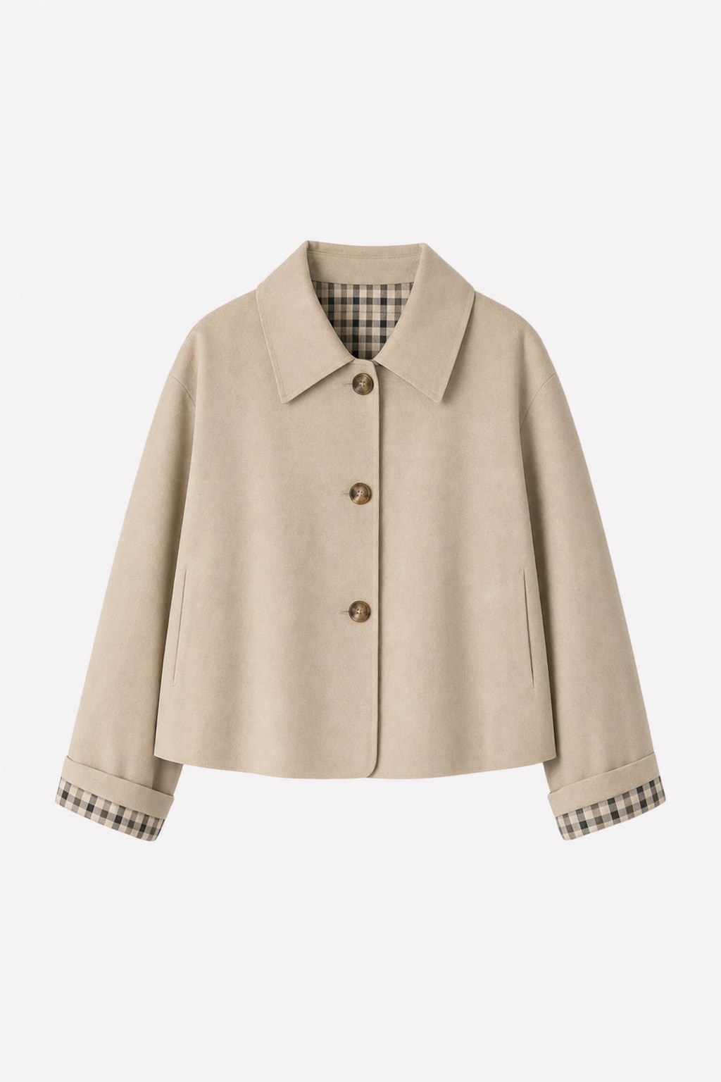 Khaki Polyester Casual Jacket With Contrasting Pockets - 1