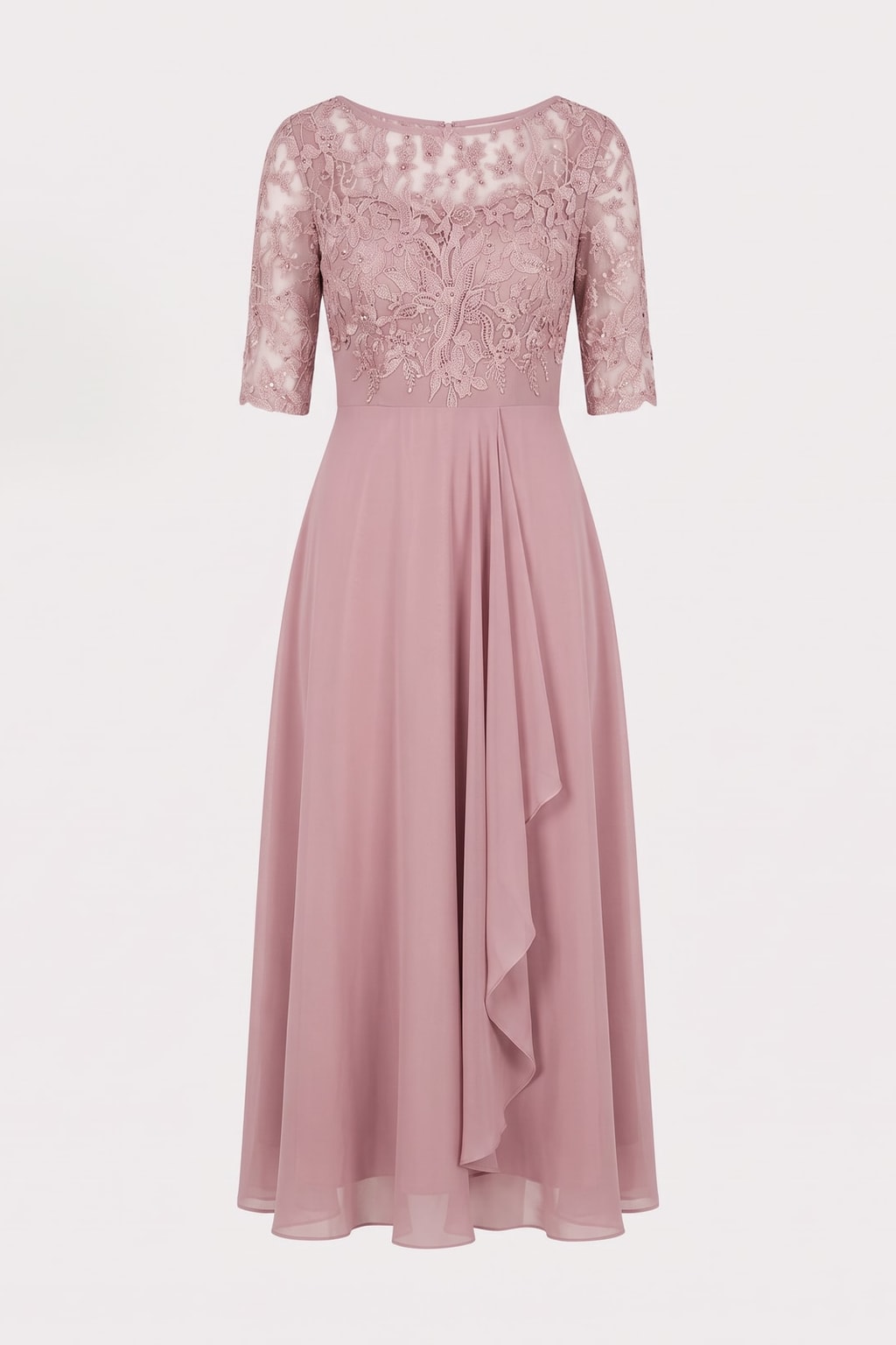 Lace Midi Dress With Sheer Sleeves - 1