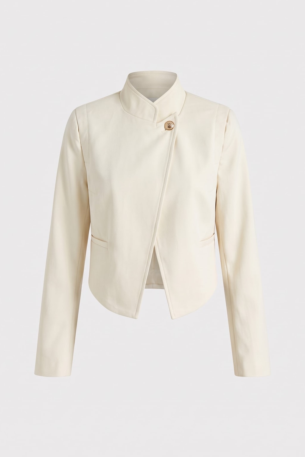 Twill Button-Front Blazer With Faux Pockets - 1