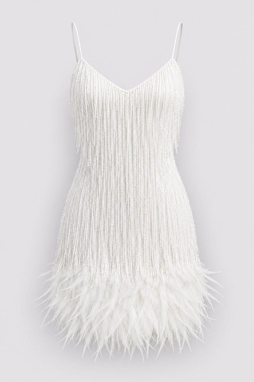 Elegant Feather Trim Mini Dress With Fitted Silhouette - 1
