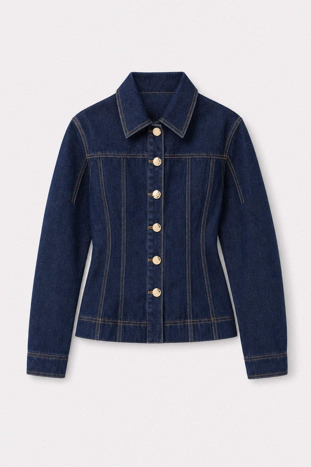 Denim Jacket with Cinched Waist And Metal Buttons - 1