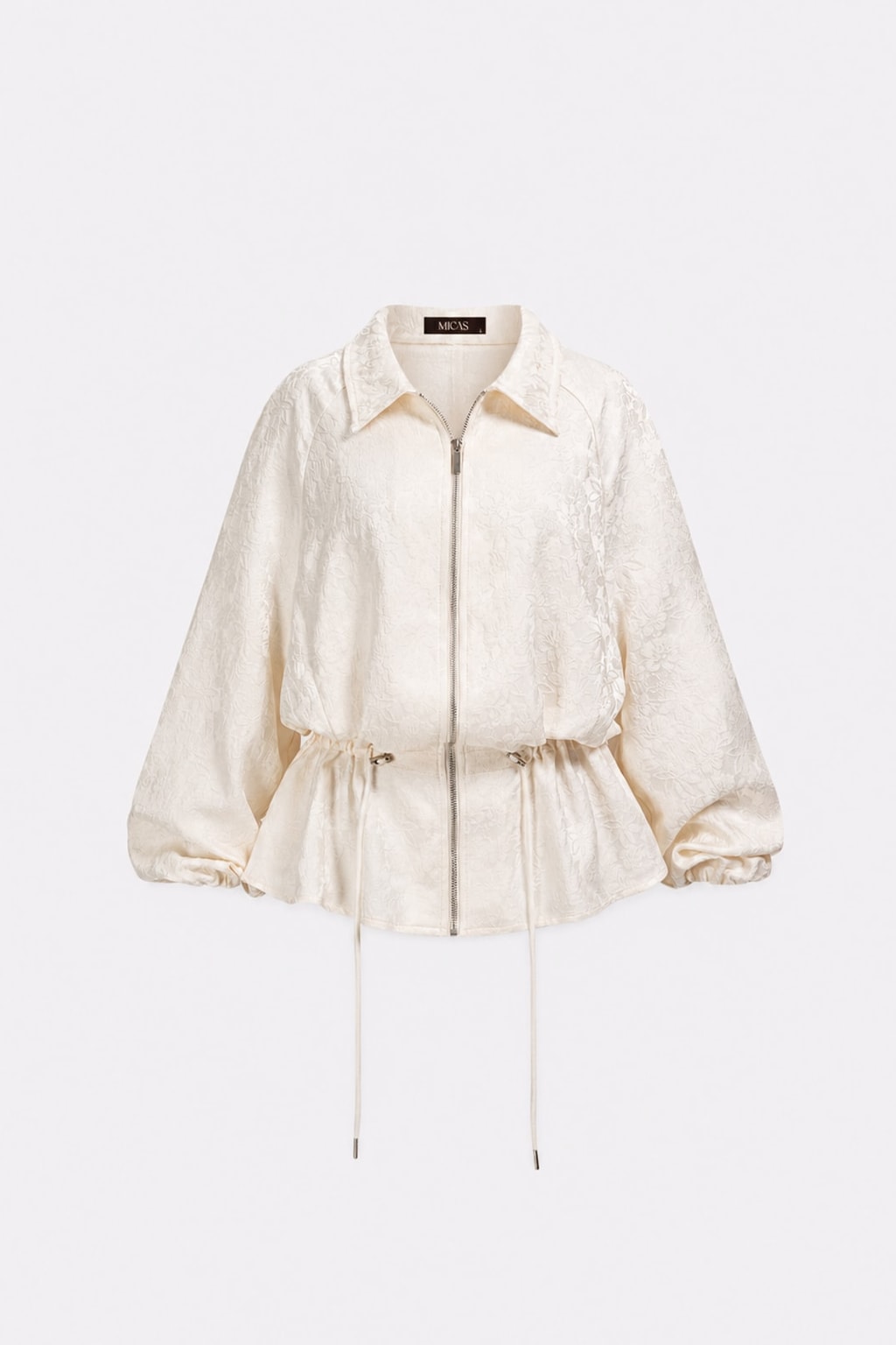 Jacquard Beige Zipper Drawstring Jacket - 1