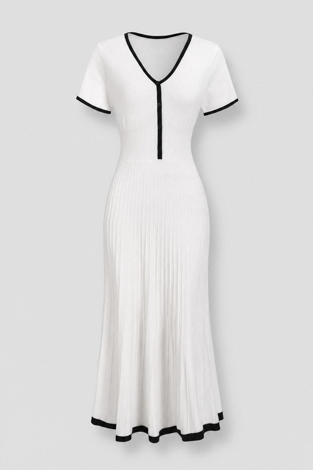 Soft Knit Sweater Midi Dress With Contrast Trim - 1