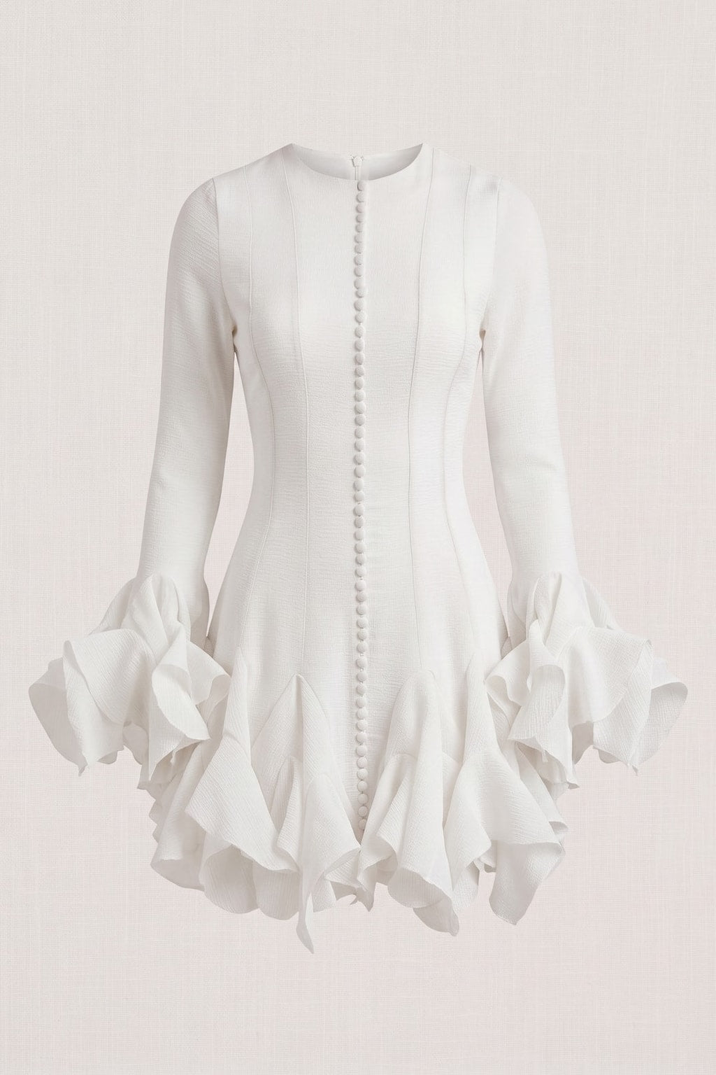 Mesh Long-Sleeve Flare Mini Dress - 1