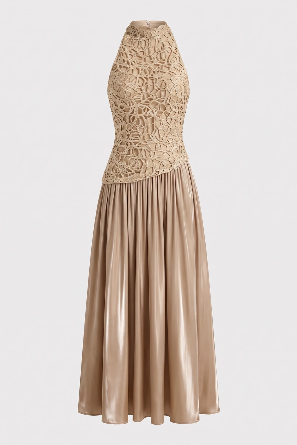 Lace Satin Crew Neck Sleeveless Maxi Dress - 1