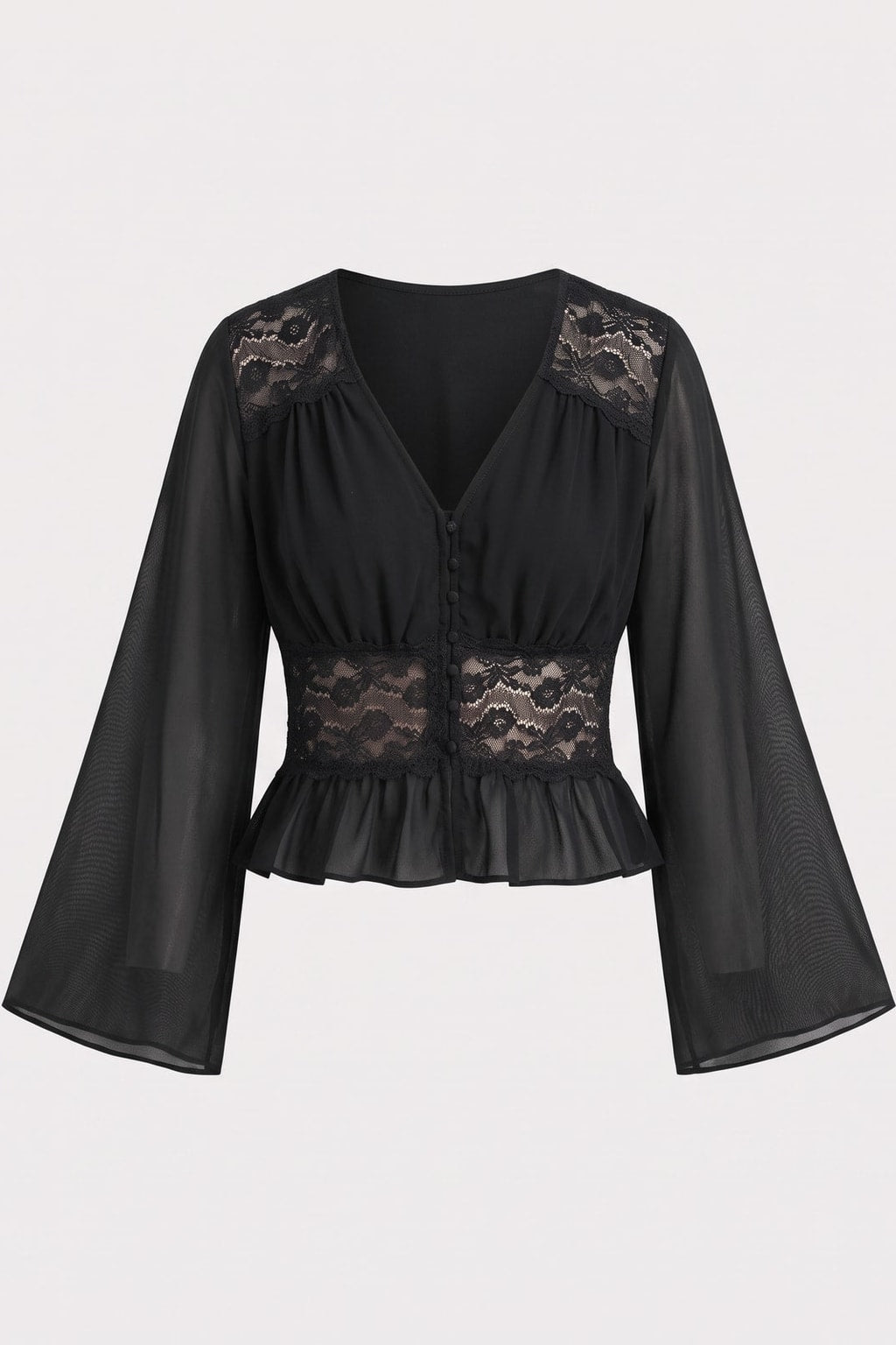 Lace Bell Sleeve Cut-Out Blouse - 1