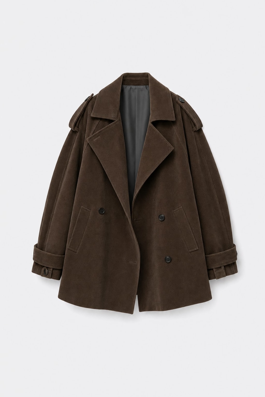 Suede Effect Oversized Jacket With Lapel Collar - 1