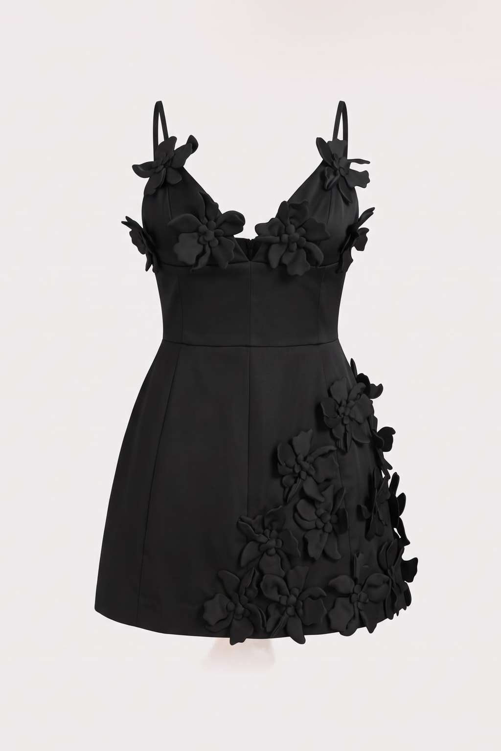 Polyester Floral Applique V-Neck Mini Dress - 1