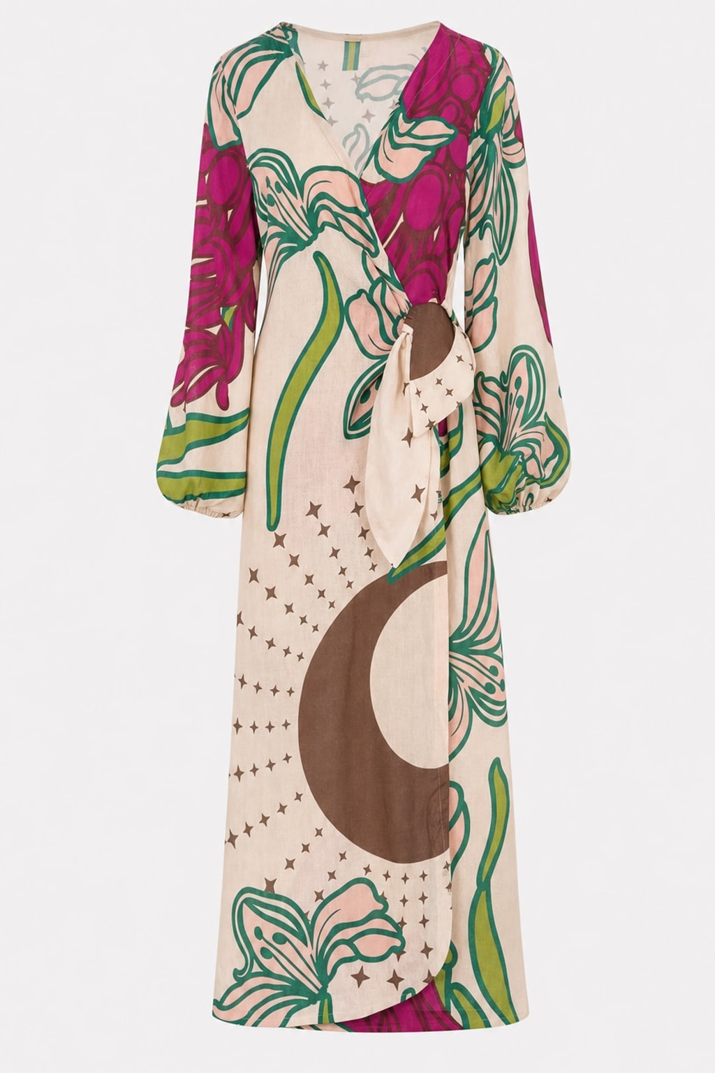 Linen Blend Tunic Maxi Dress with Balloon Sleeves - 1