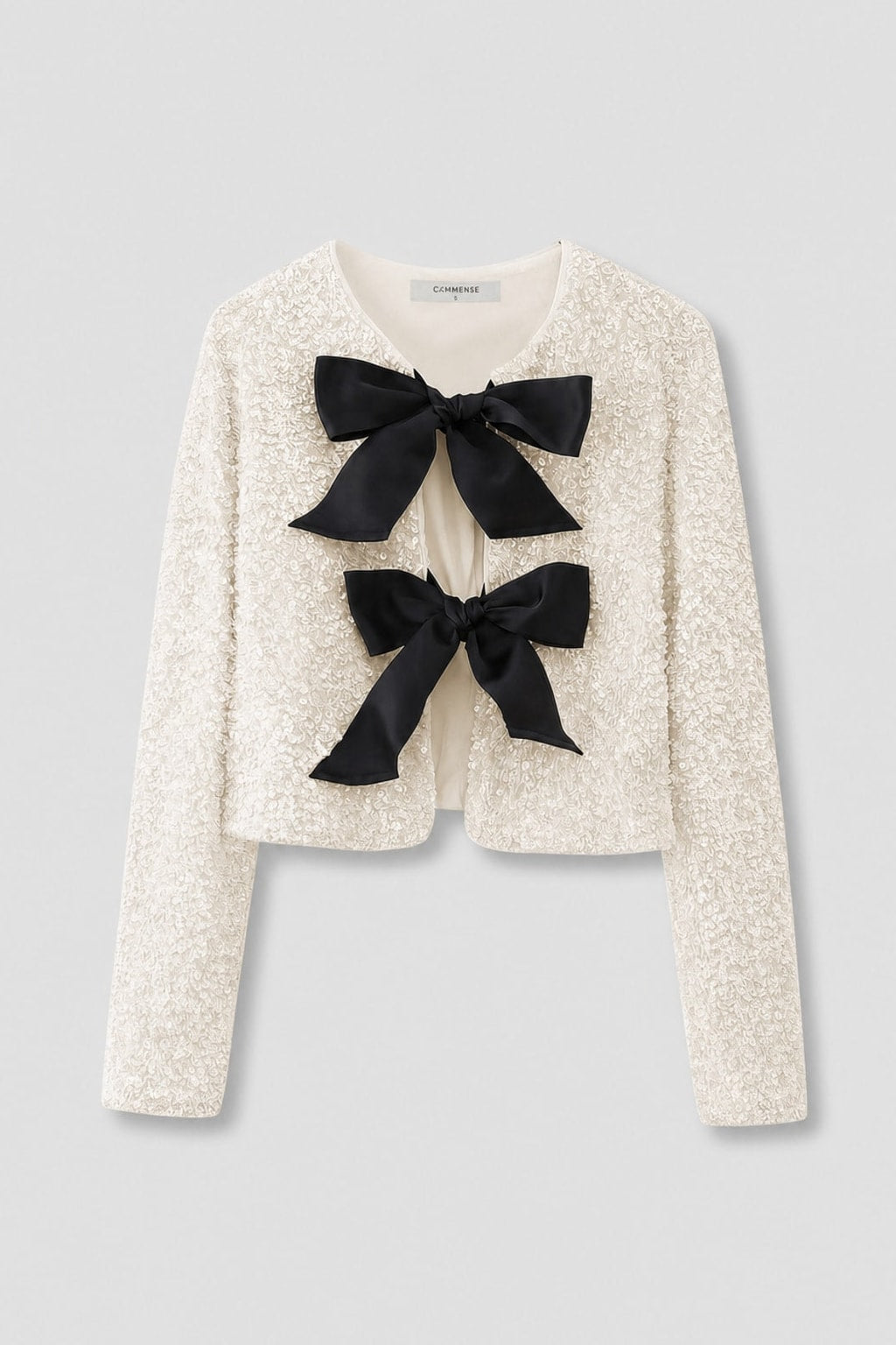 Sequin Velvet Jacket With Bowknot Detail - 1