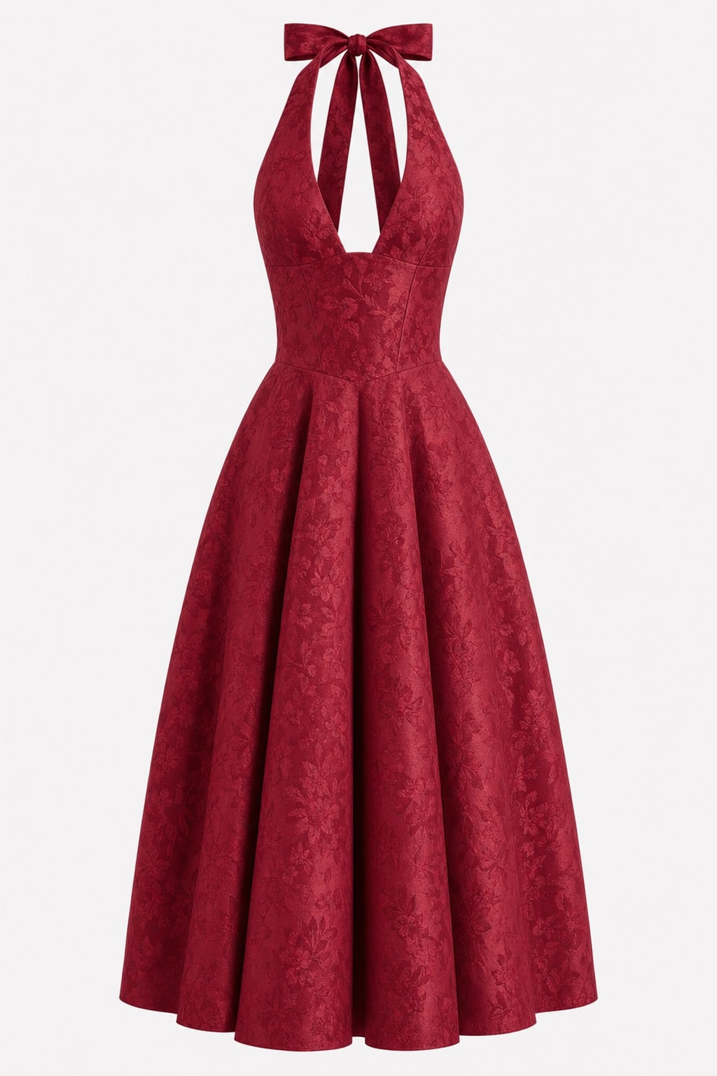 Jacquard Midi Dress With Halter Neck - 1