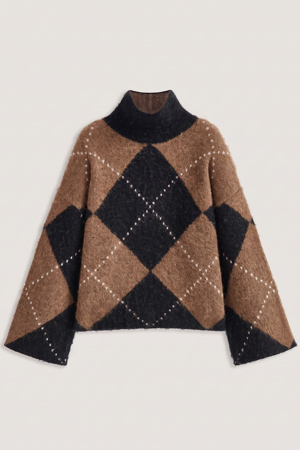 Wool-Blend Argyle Turtleneck Sweater - 1