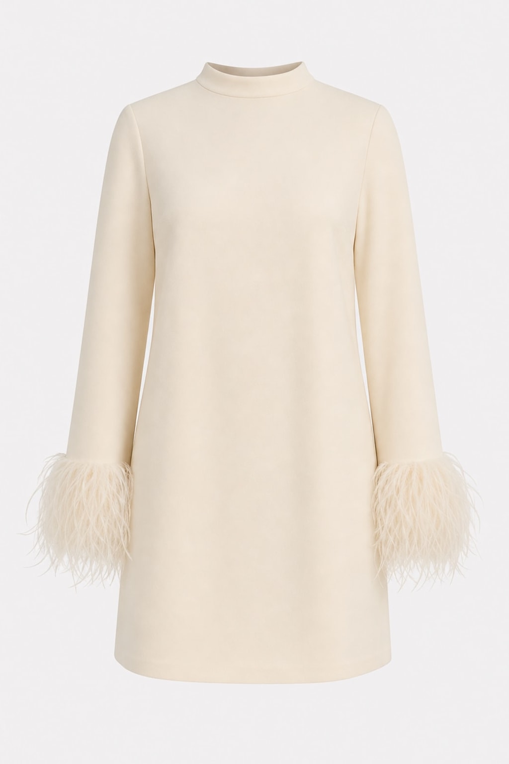 Effortless Mini Dress With Feather Trim Sleeves - 1