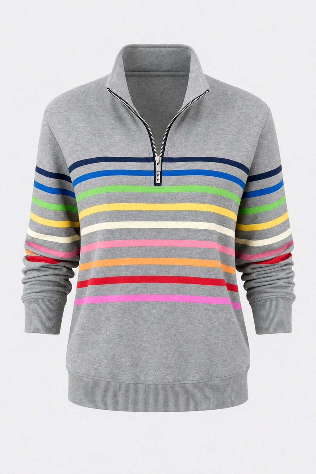 Cozy Knit Quarter-Zip Pullover with Striped Bands - 1