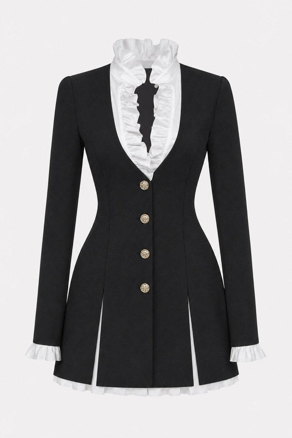 White Mini Dress With Ruffled Blazer Front - 1