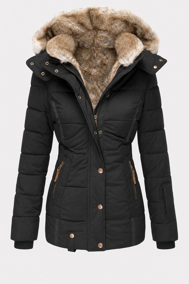 Warm Padded Hooded Winter Jacket With Fur-Trimmed Hood - 1