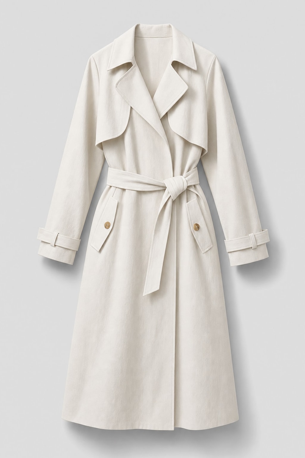 Woven Trench Coat With Belted Double-Breasted Front - 1