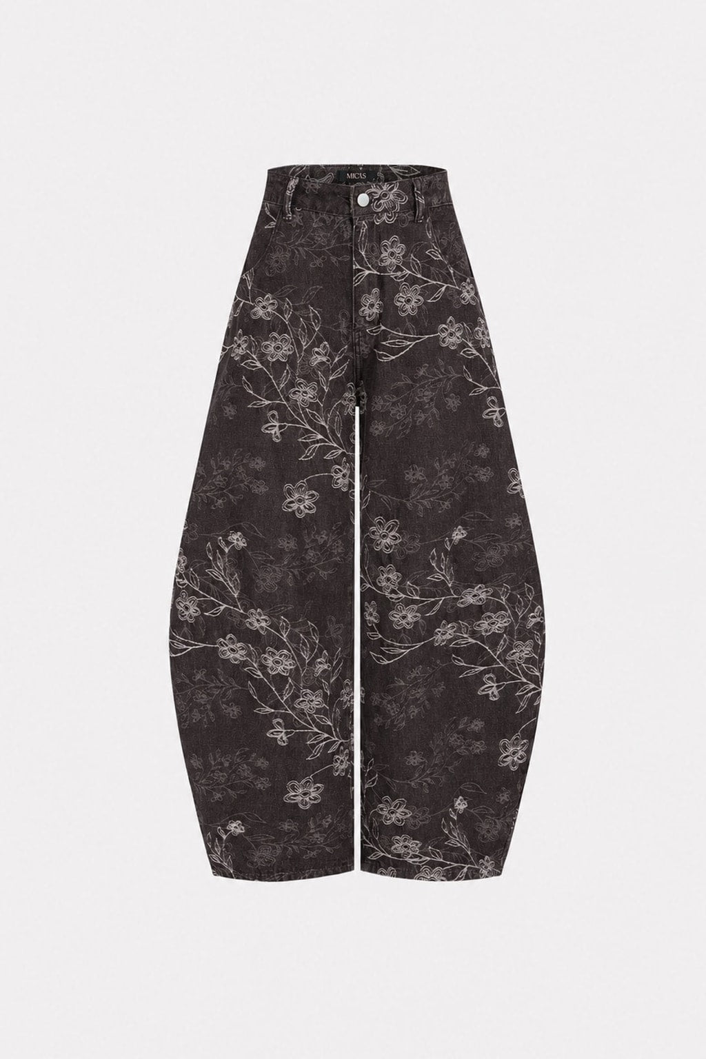 Cotton Blend Floral Pocket Barrel Jeans - 1