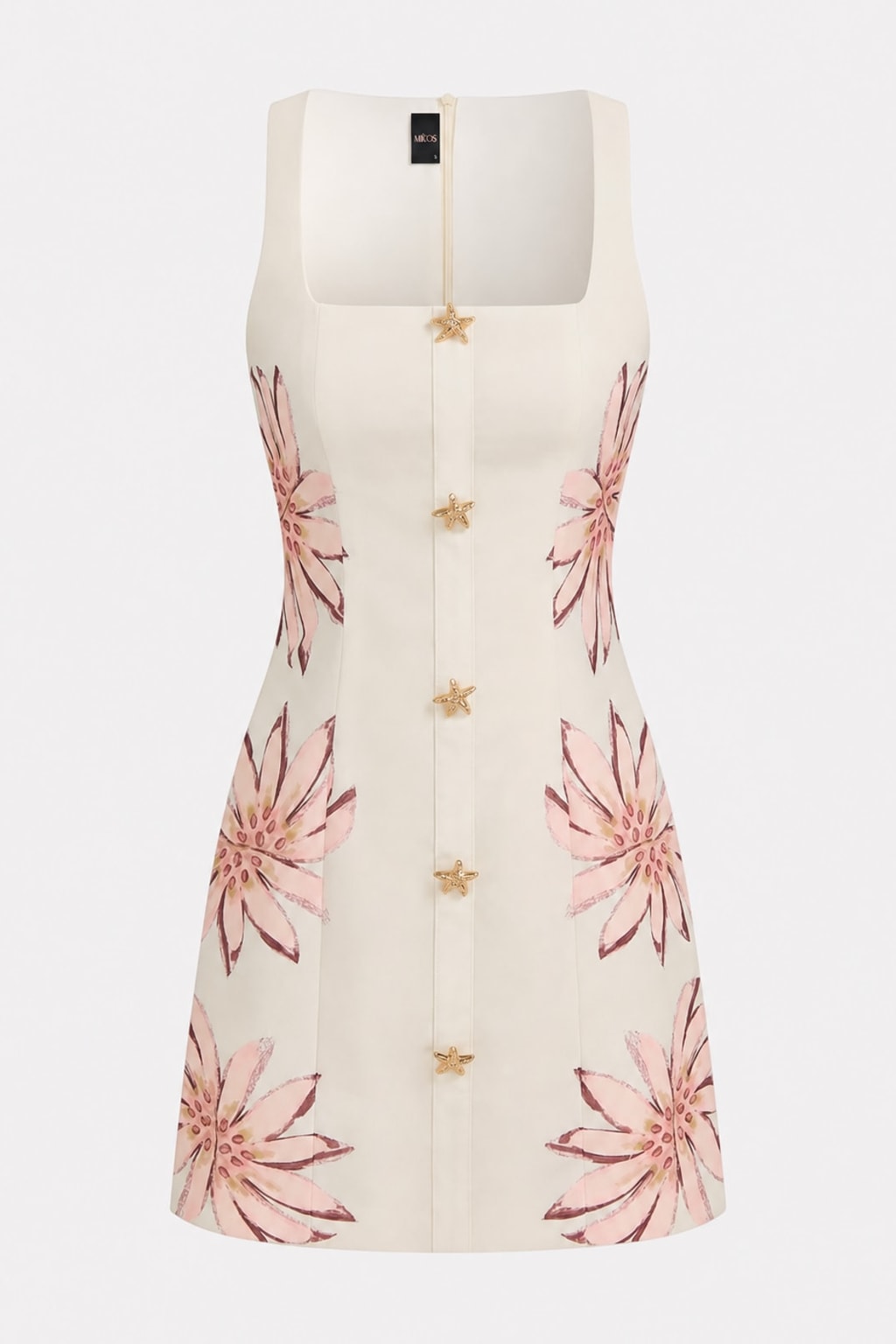 Twill Floral Print Mini Dress With Square Neck - 1