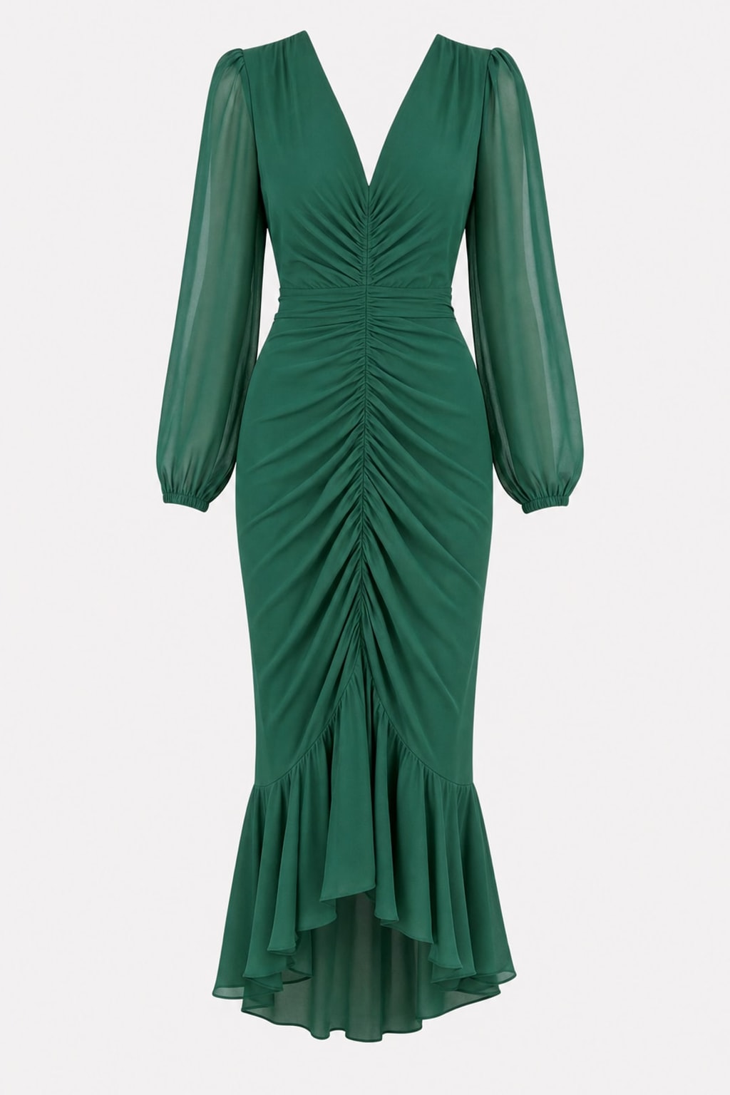 Elegant Satin Mermaid Maxi Dress With Long Sleeves - 1