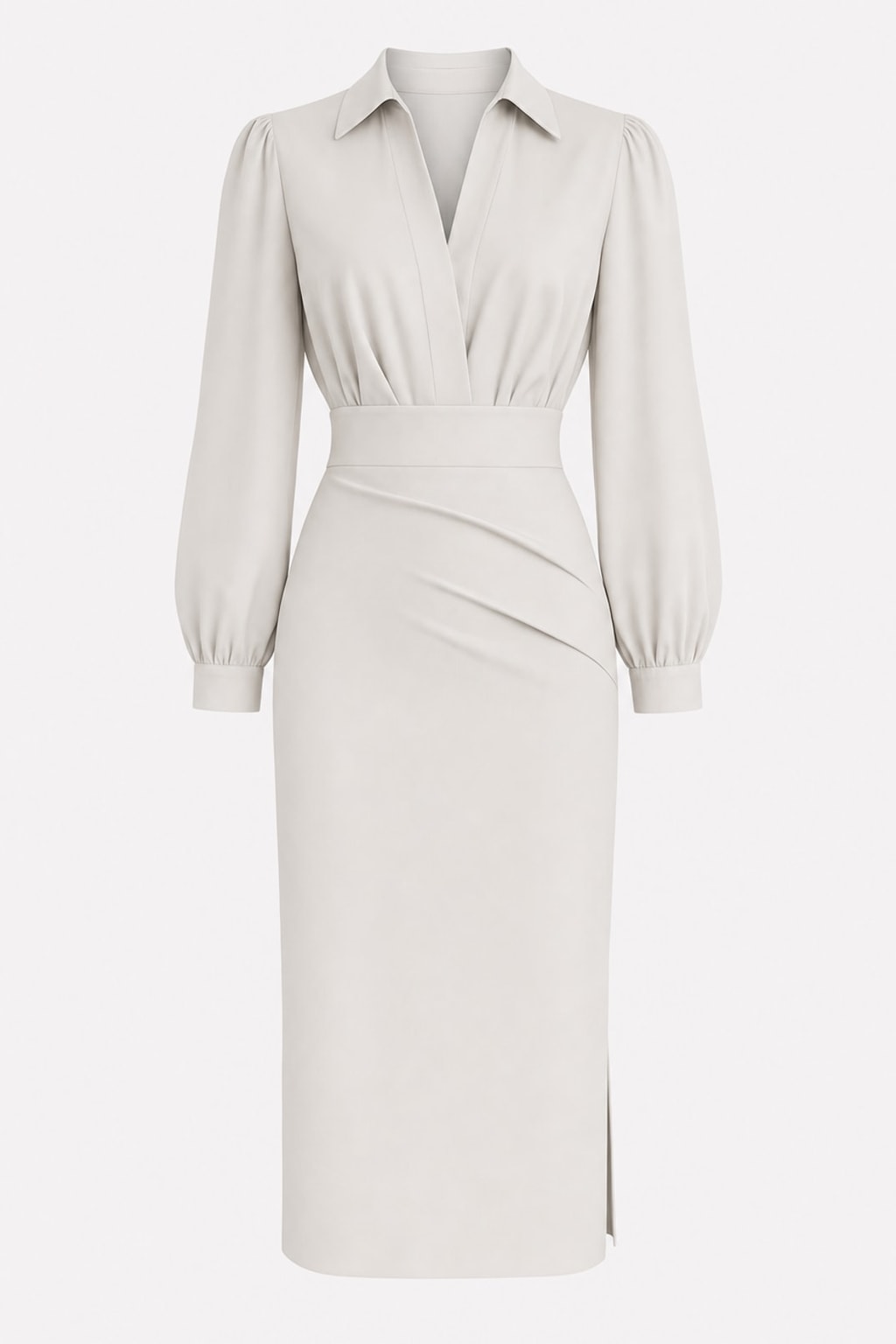 Polyester Midi Dress with Lapel Neckline - 1