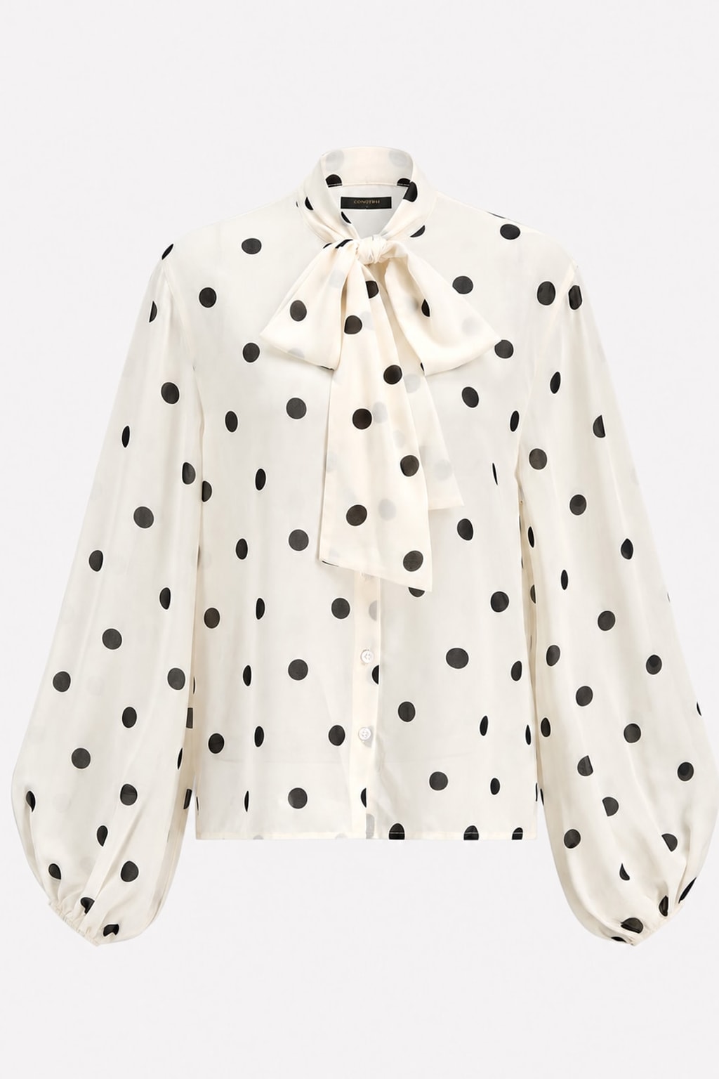 Chiffon Polka Dot Lantern Sleeve Blouse - 1