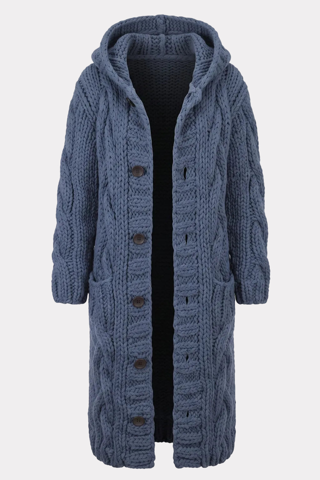 Cable Knit Longline Hooded Coat