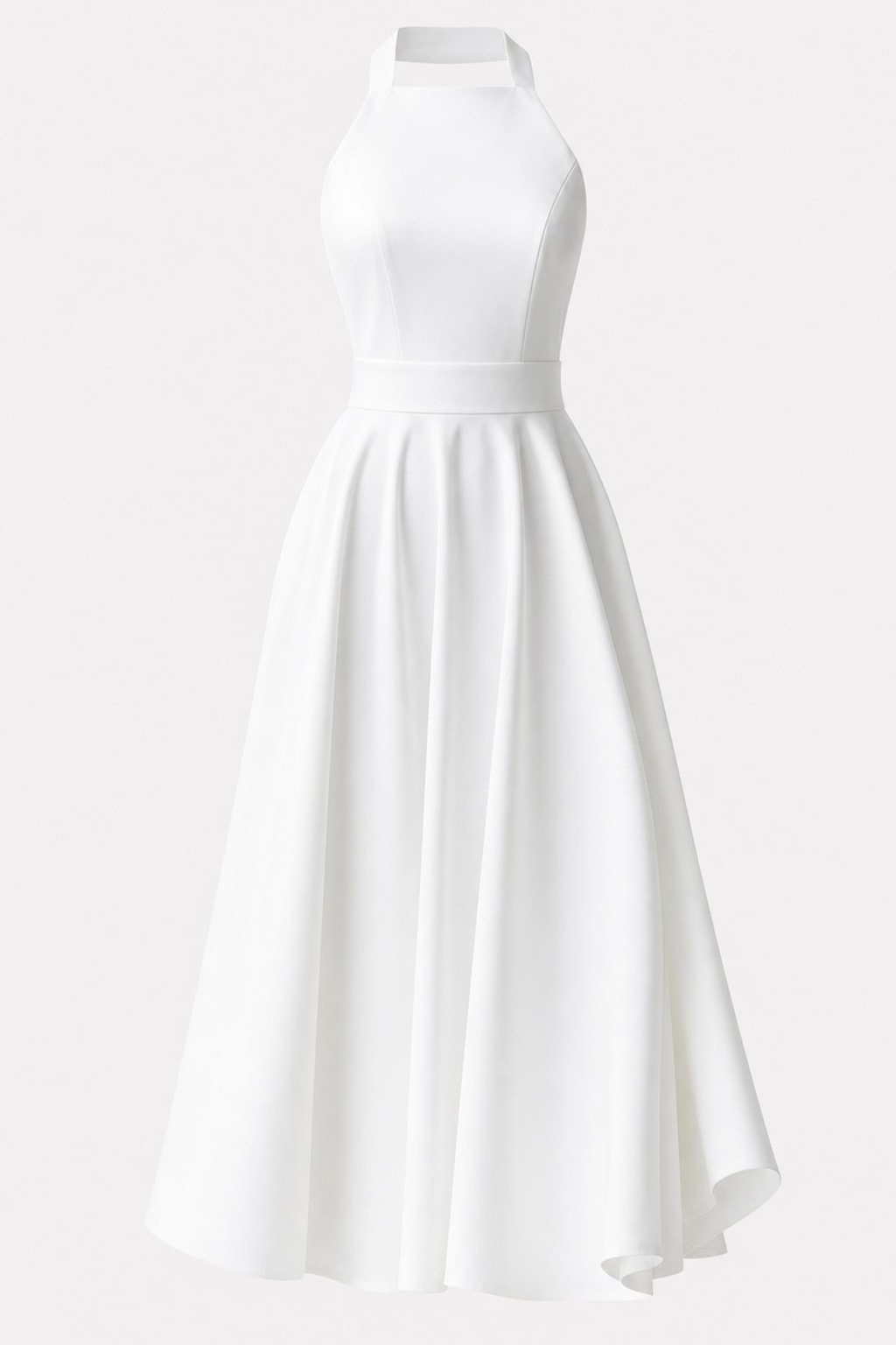 Elegant Polyester Halter Neck Midi Dress With Bow-Tie Waist - 1