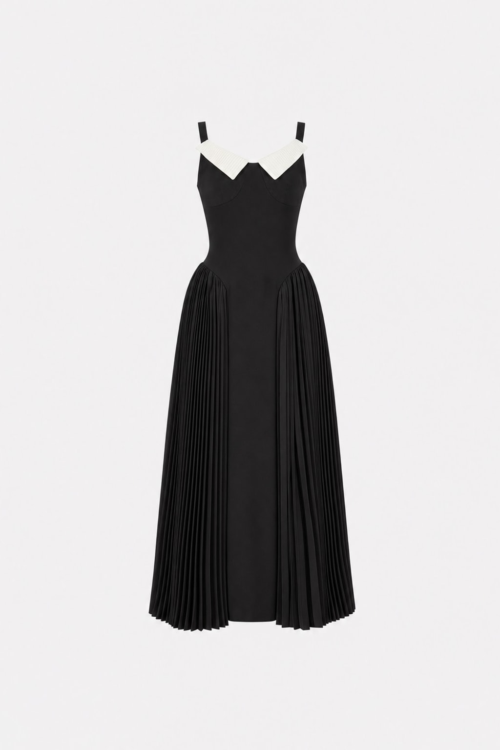 Terylene Pleated Maxi Dress With Contrast Collar - 1