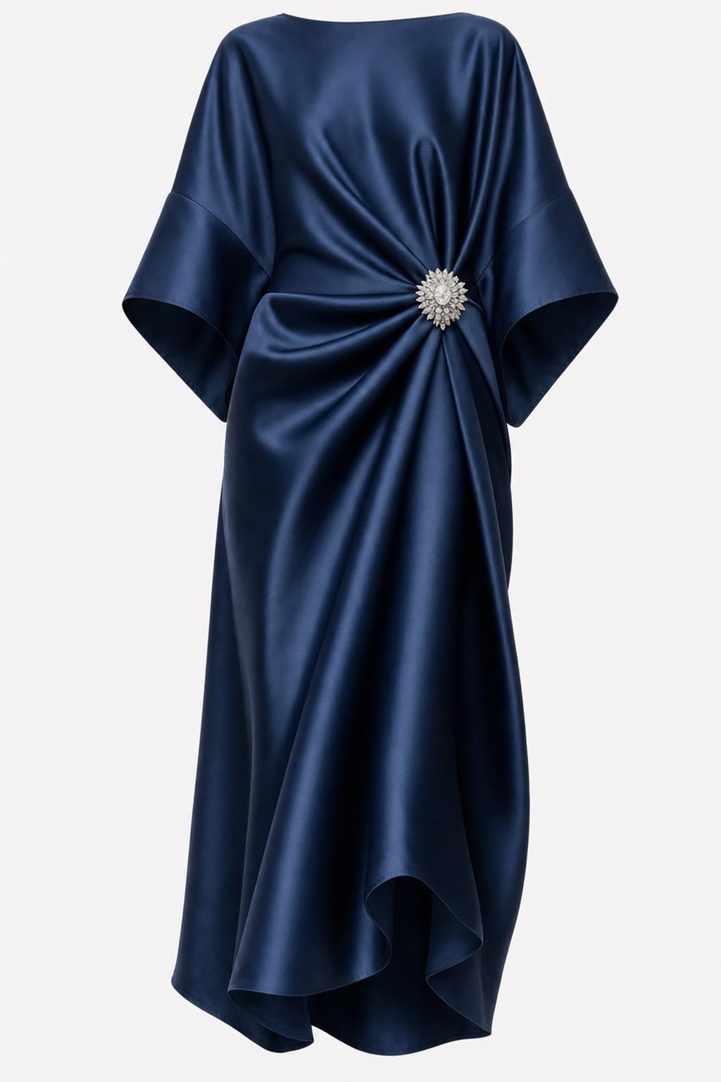 Elegant Satin Maxi Dress With Draped Cape Sleeves - 1