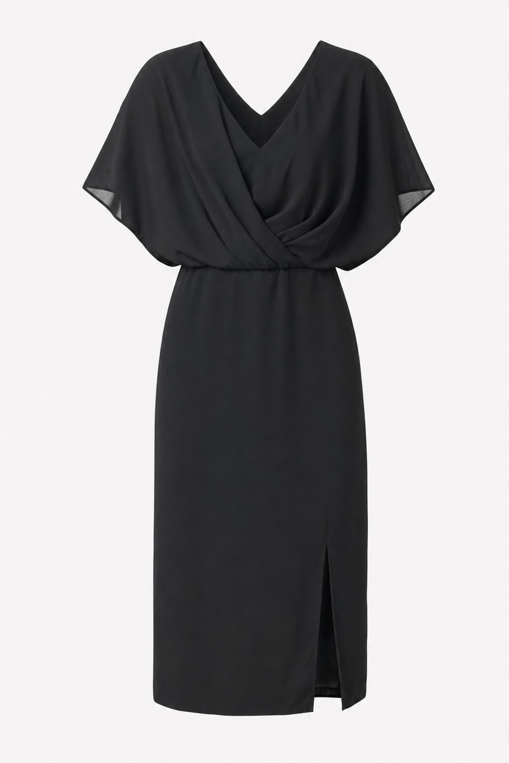 Chiffon Slit Batwing Sleeve Pencil Dress - 1
