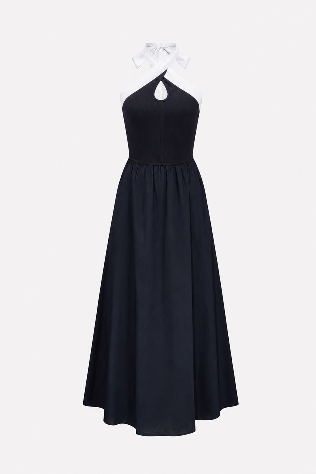 Cotton Halter Keyhole Midi Dress - 1