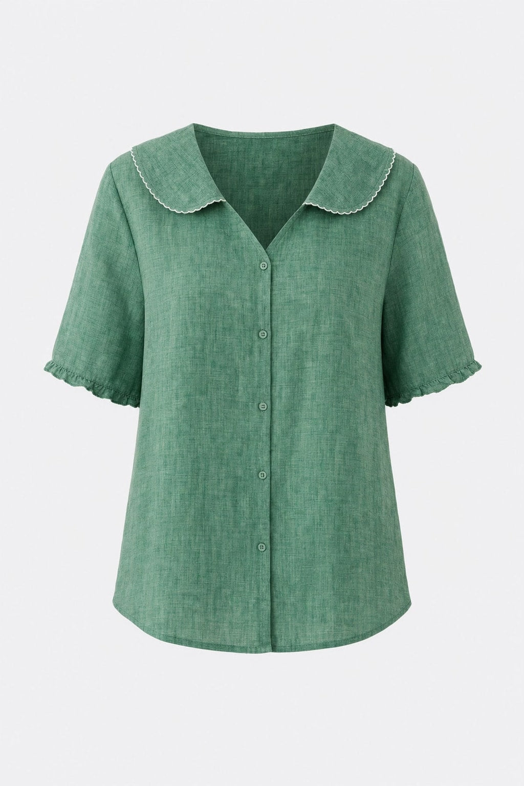 Effortless Cotton Linen Blouse With Scalloped Collar Detail - 1