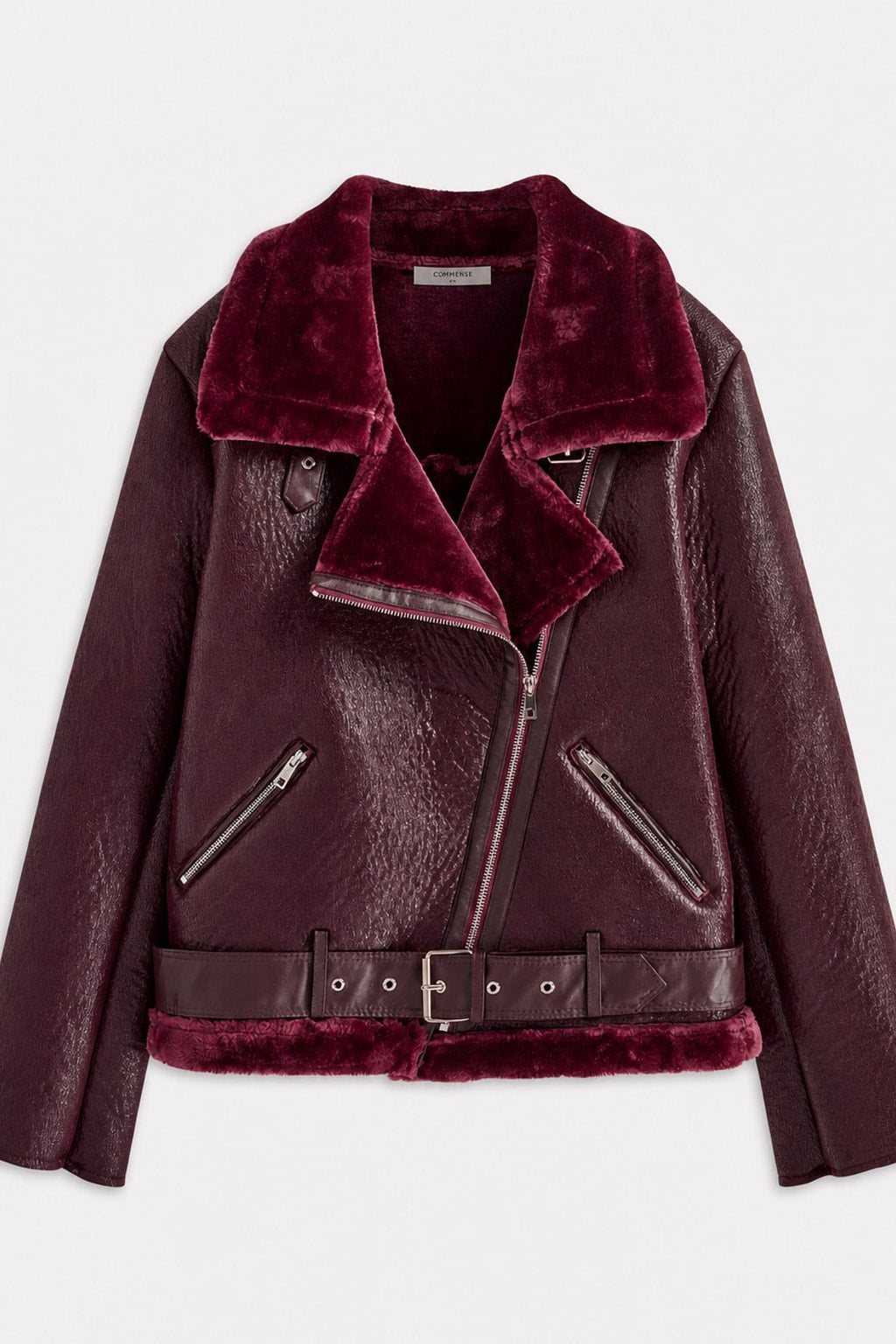 Faux Fur Fleece Jacket With Belted Waist - 1