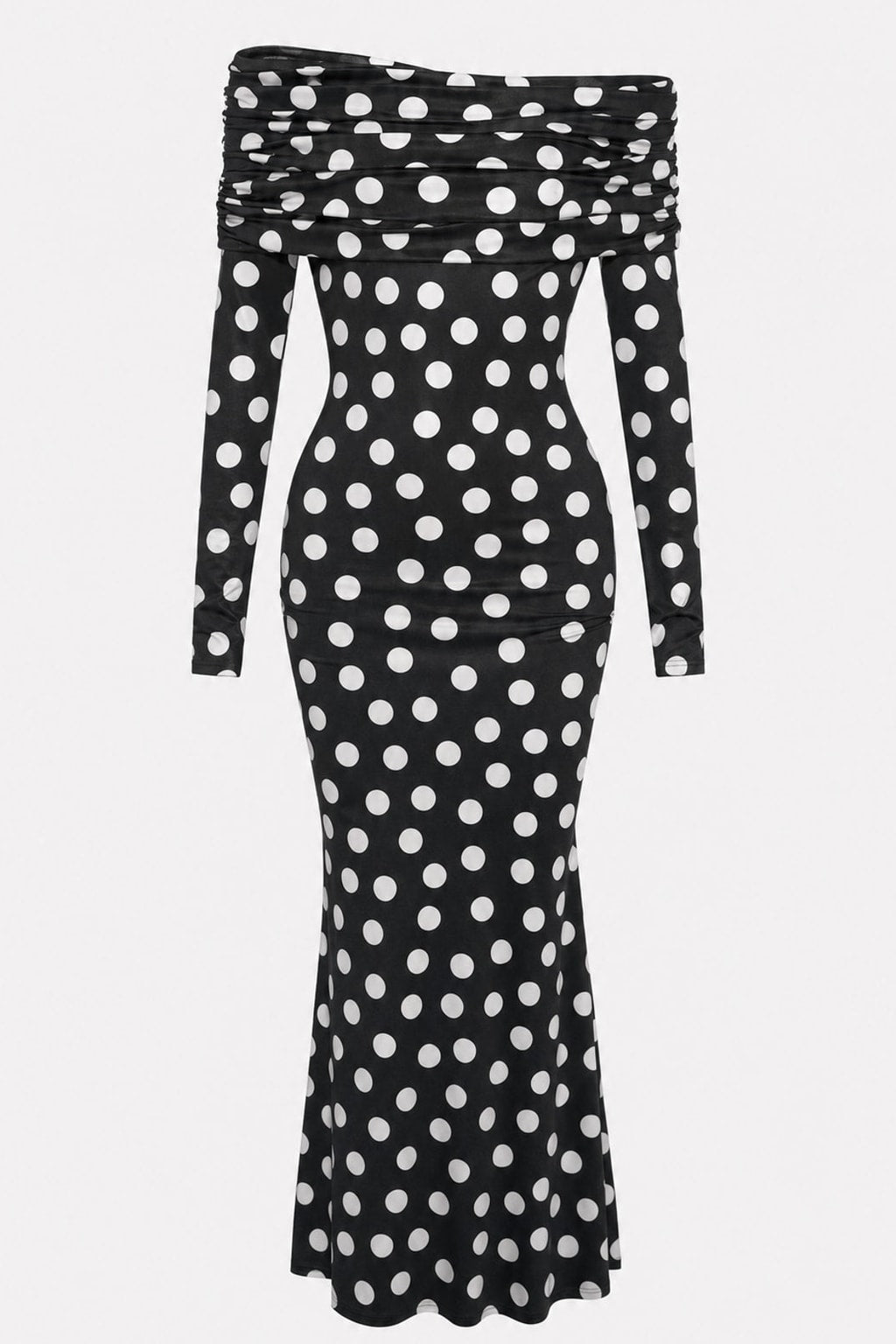 Chic Polka Dot Print Off Shoulder Maxi Dress - 1