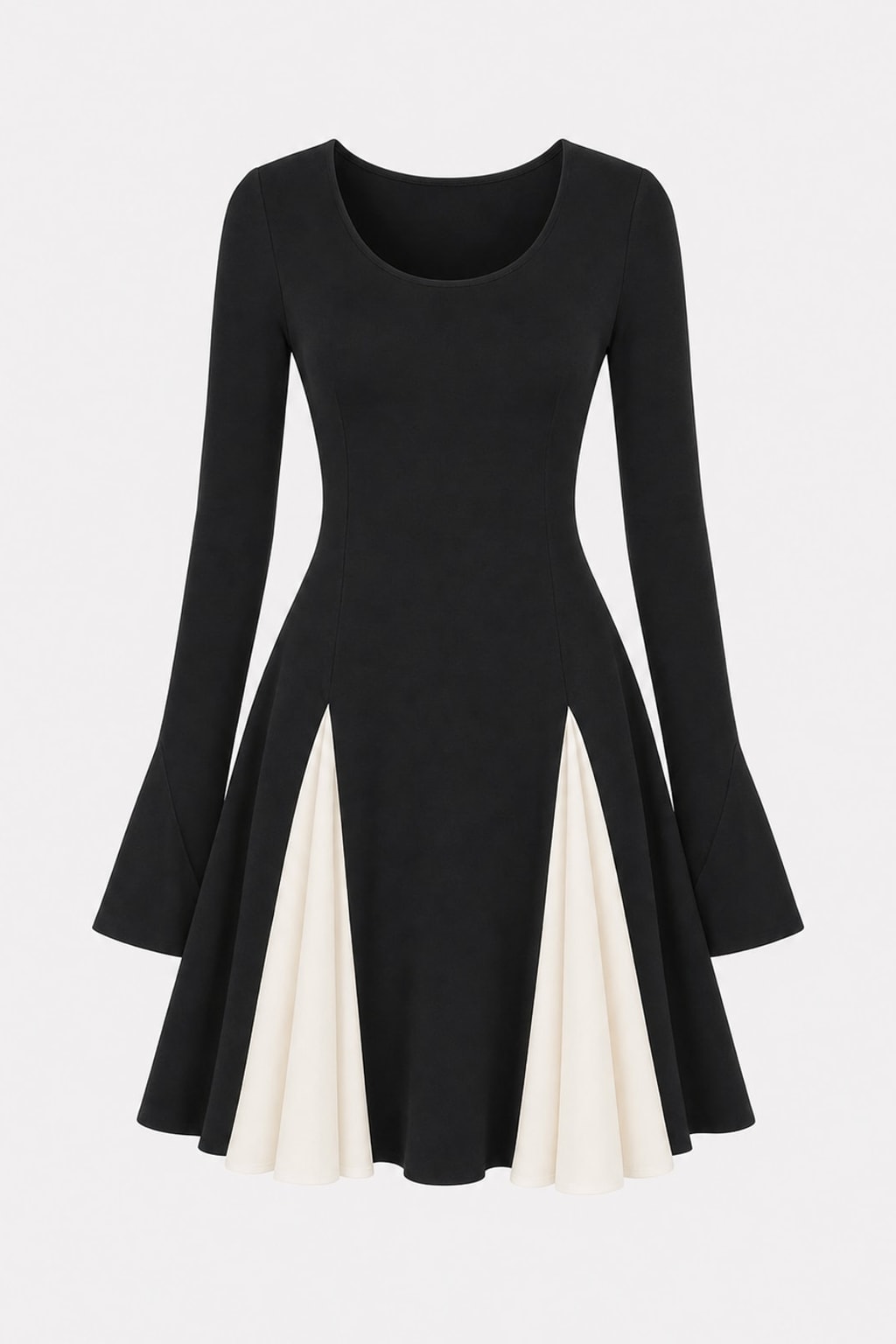 Black Viscose Blend Bell Sleeve Mini Dress - 1