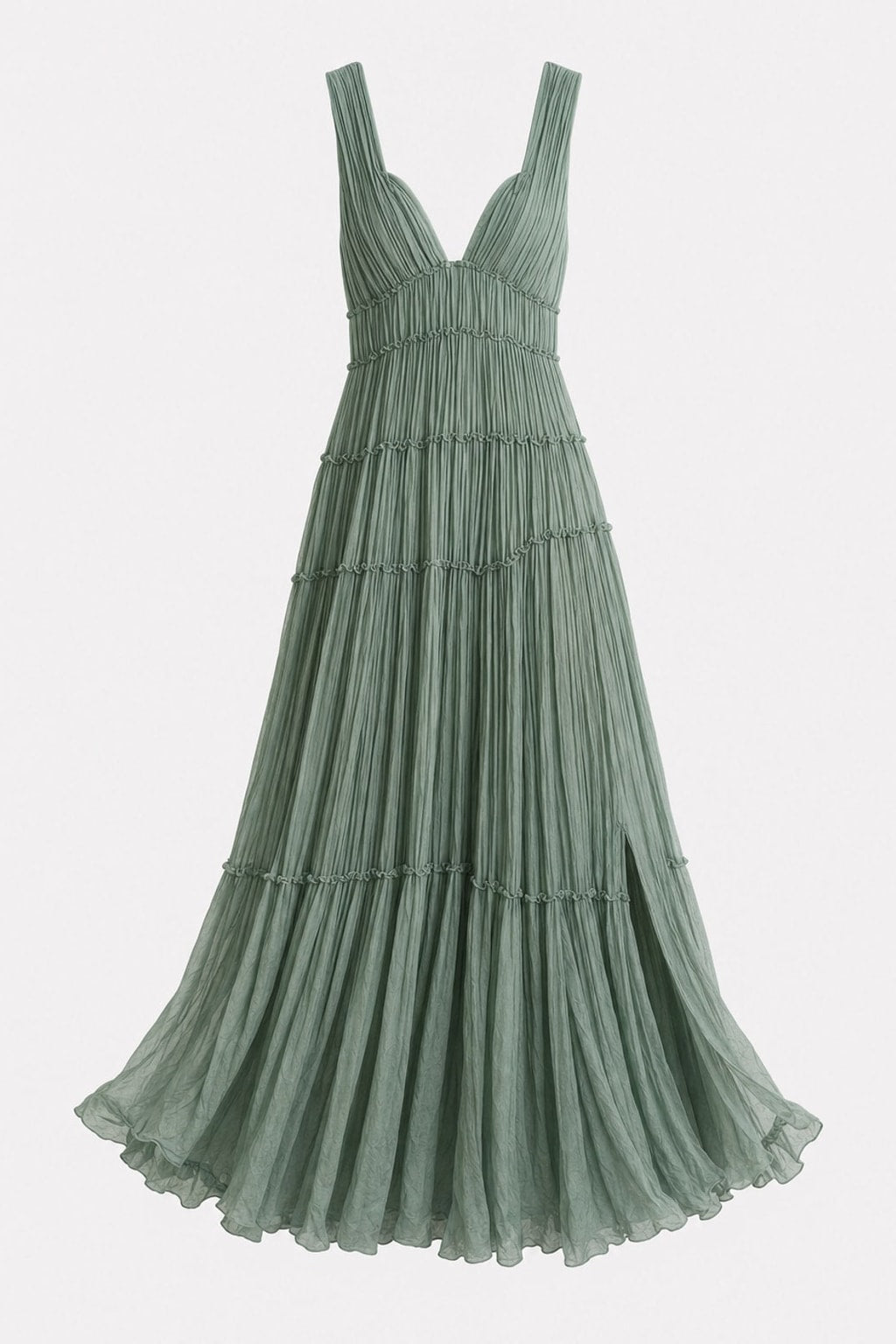 Effortless Pleated V-Neck Maxi Dress With Tiered Skirt - 1