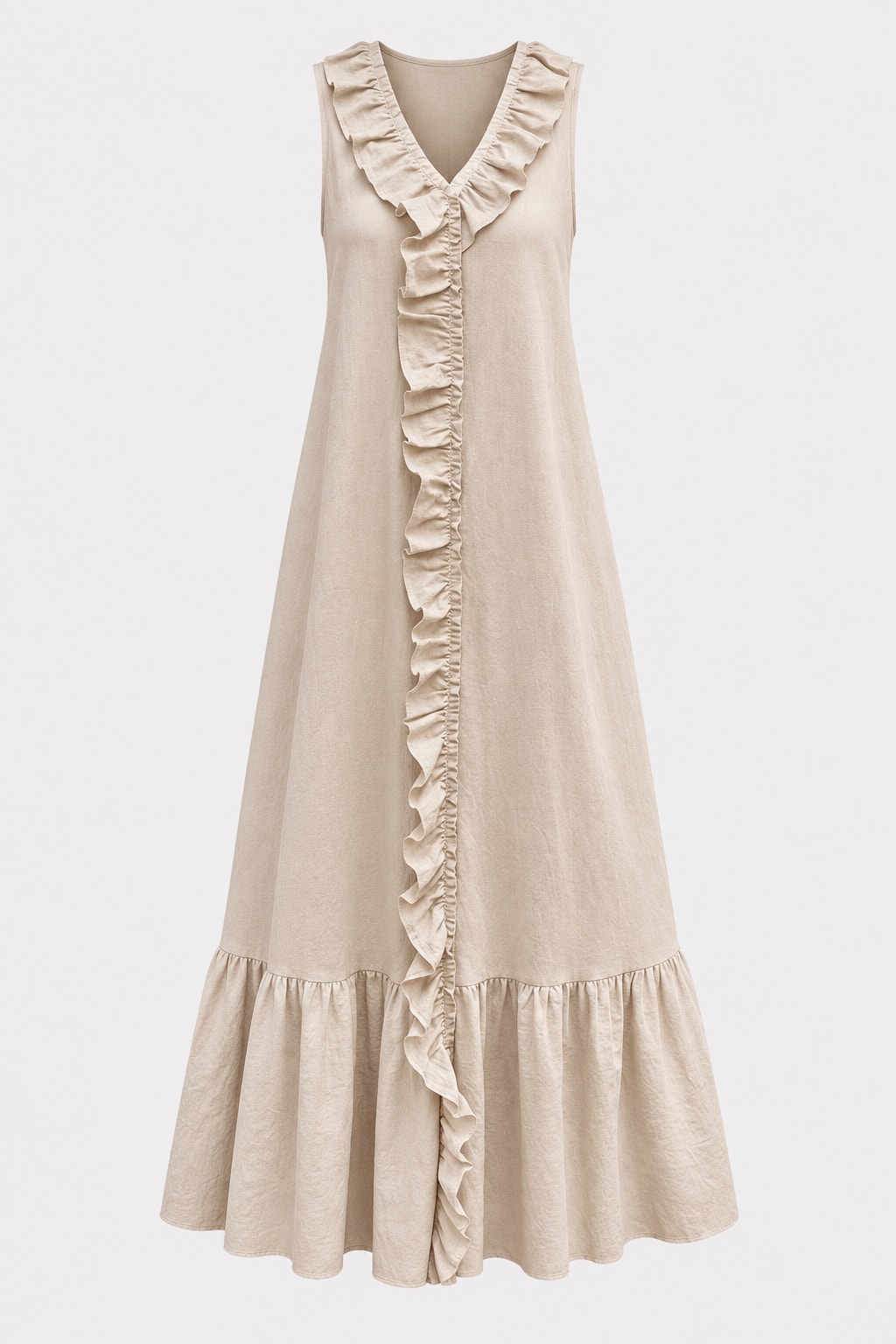 Effortless Cotton V-Neck Maxi Dress With Ruffle Trim