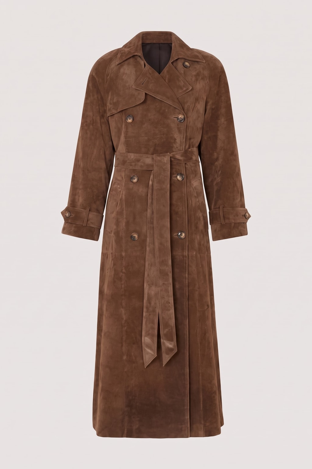 Warm Suede Trench Coat With Belted Waist - 1